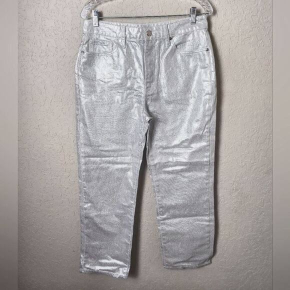 Rebecca Minkoff Silver Metallic High-Waisted Jeans NWOT - Picture 4 of 9